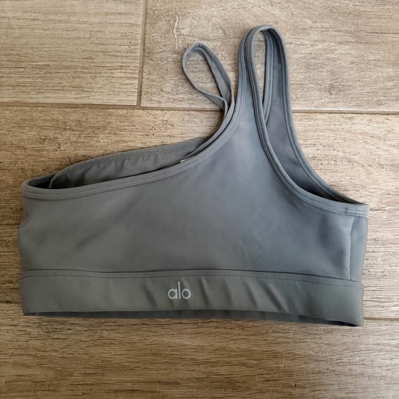 ALO Yoga Gray One-Shoulder Sports Bra - Picture 2 of 4